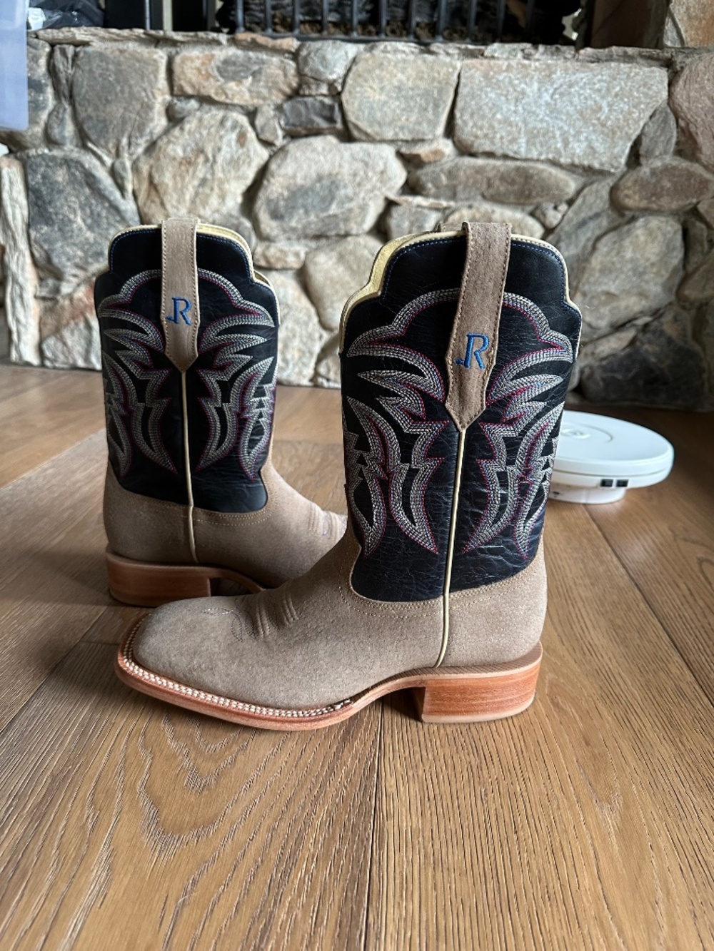 R. Watson Boar Leather Cowboy Boots Wide Square Toe RW8604-2 Men’s 8.5D Western - Picture 3 of 14